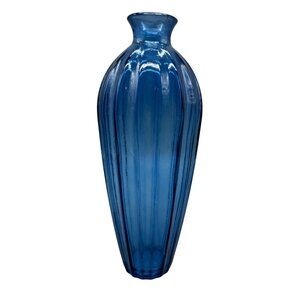 Blue Ribbed Glass Vase cobalt clear solid blue 11x1.5"